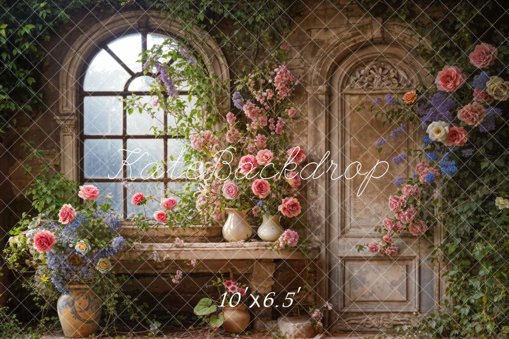 Kate Spring Arched Window Flower Room Backdrop Designed by Emetselch -UK