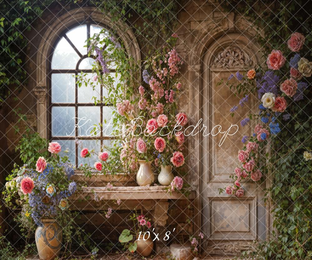 Kate Spring Arched Window Flower Room Backdrop Designed by Emetselch