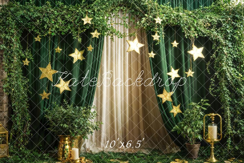 Kate Spring Green Plants Stars Curtain Backdrop Designed by Emetselch -UK