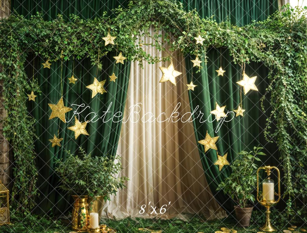 Kate Spring Green Plants Stars Curtain Backdrop Designed by Emetselch -UK