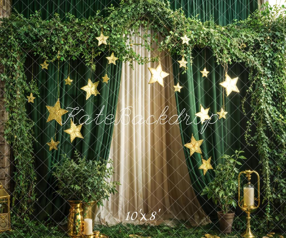 Kate Spring Green Plants Stars Curtain Backdrop Designed by Emetselch -UK