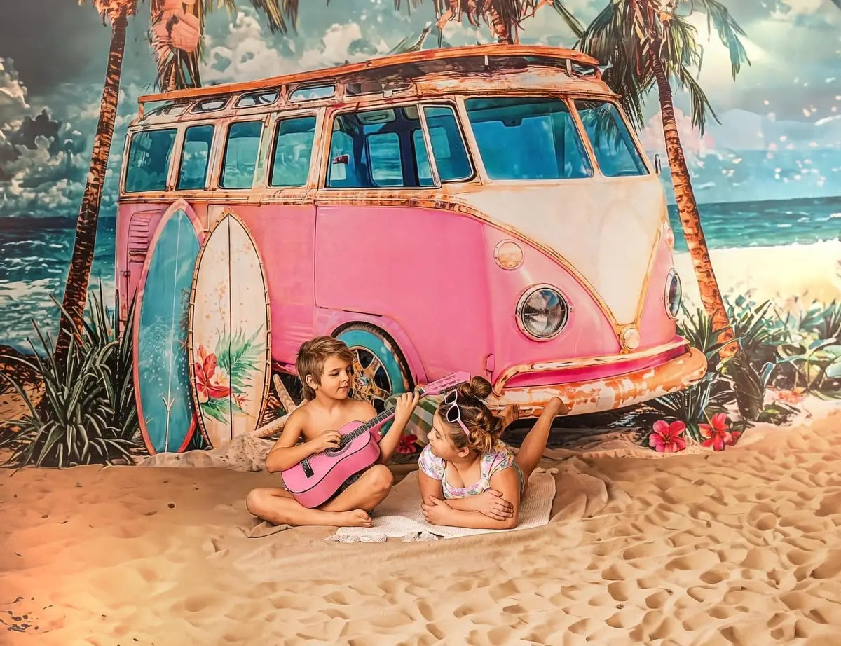Kate Summer Sea Seaside Surfboard Pink Car Backdrop Designed by Emetselch -UK