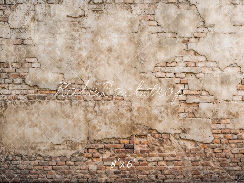 Kate Retro Beige Damaged Brick Wall Backdrop Designed by Kate Image -UK