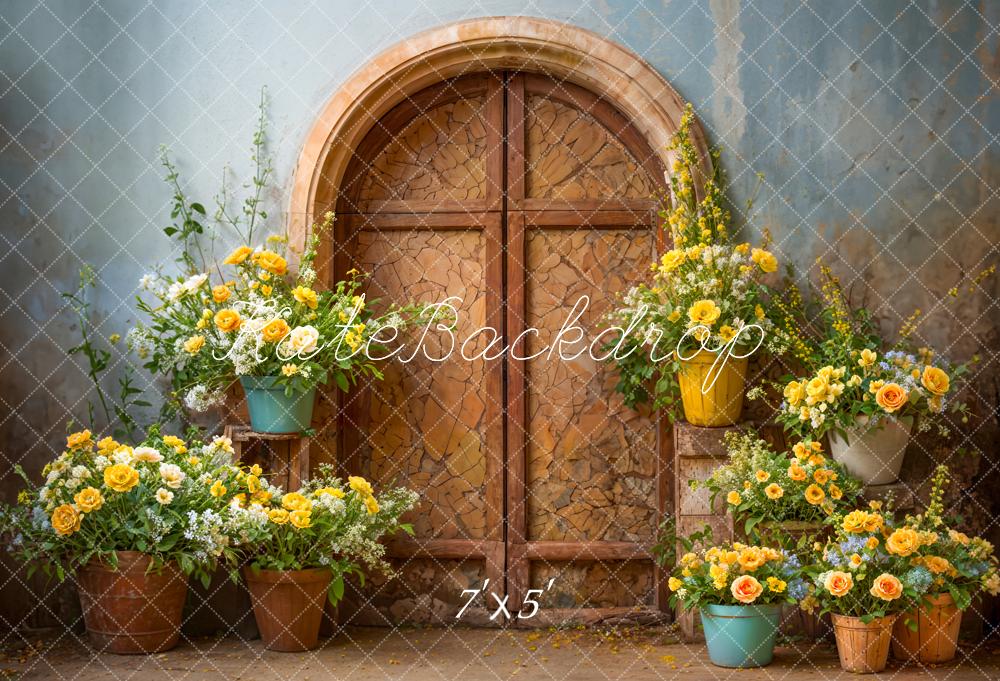 Kate Spring Yellow Flower Broken Brown Arch Door Backdrop Designed by Emetselch