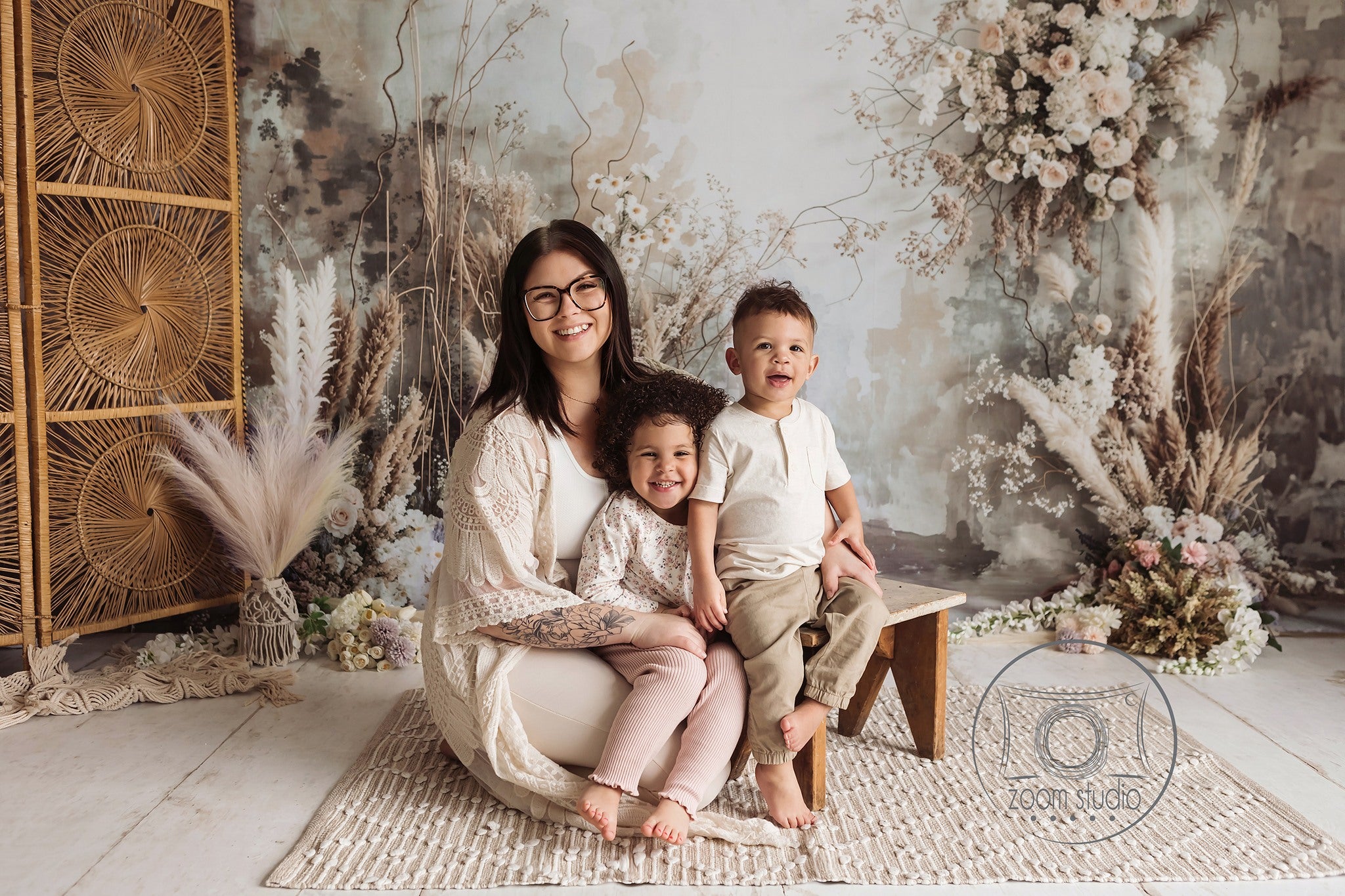 Kate Boho Abstract Art Flower Reed Backdrop Designed by Emetselch -UK