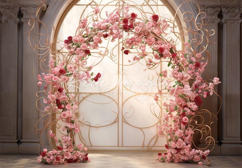 Kate Pink Flower Arch Window Door Wedding Backdrop Designed by Lidia Redekopp