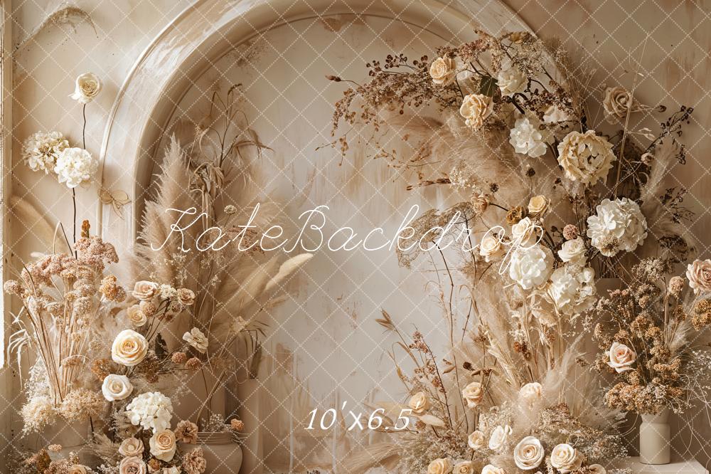 Kate Beige Reed Floral Arched Wall Boho Backdrop Designed by Emetselch -UK