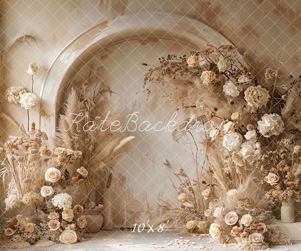 Kate Beige Reed Floral Arched Wall Boho Backdrop Designed by Emetselch -UK