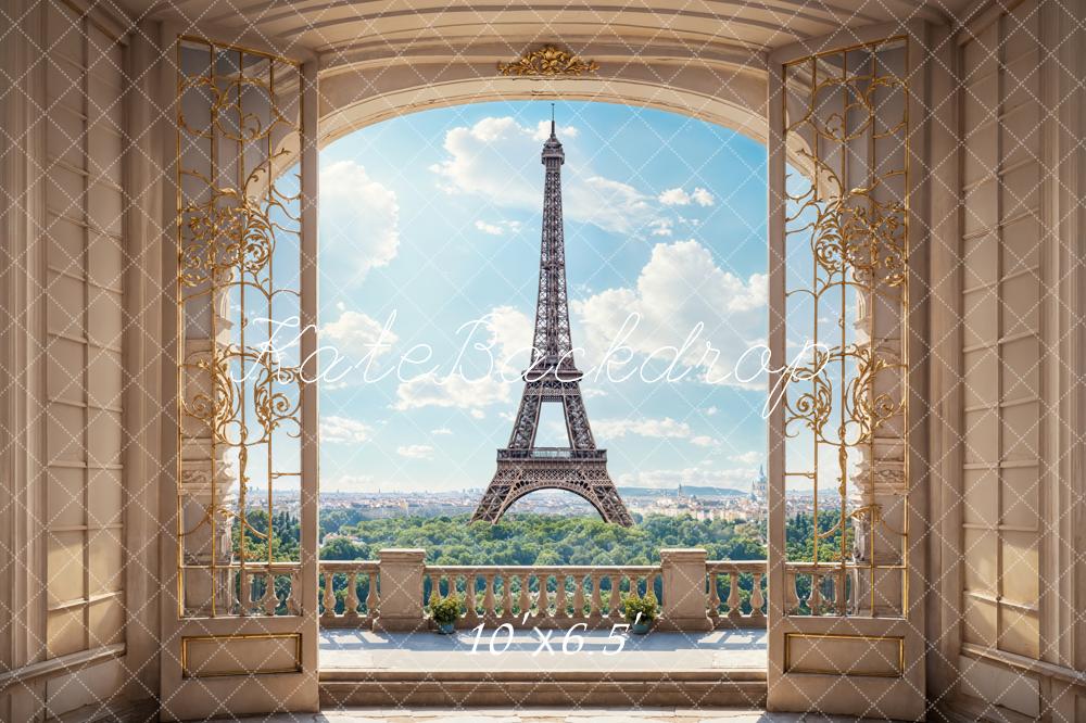Kate Spring Retro Beige Balcony Paris Tower Backdrop Designed by Emetselch -UK