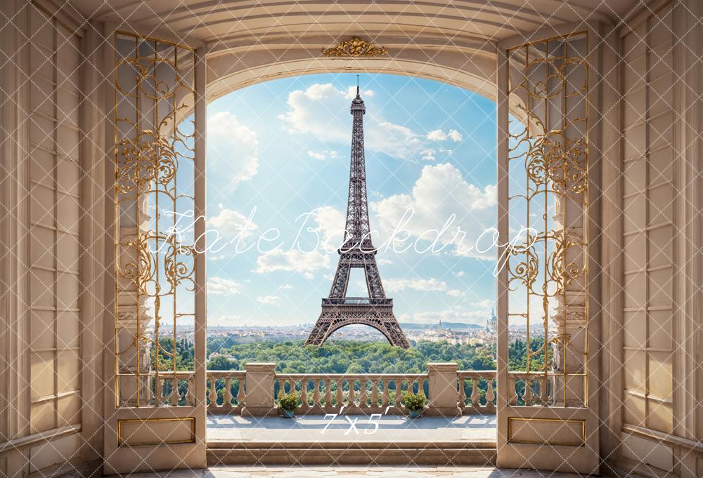 Kate Spring Retro Beige Balcony Paris Tower Backdrop Designed by Emetselch -UK