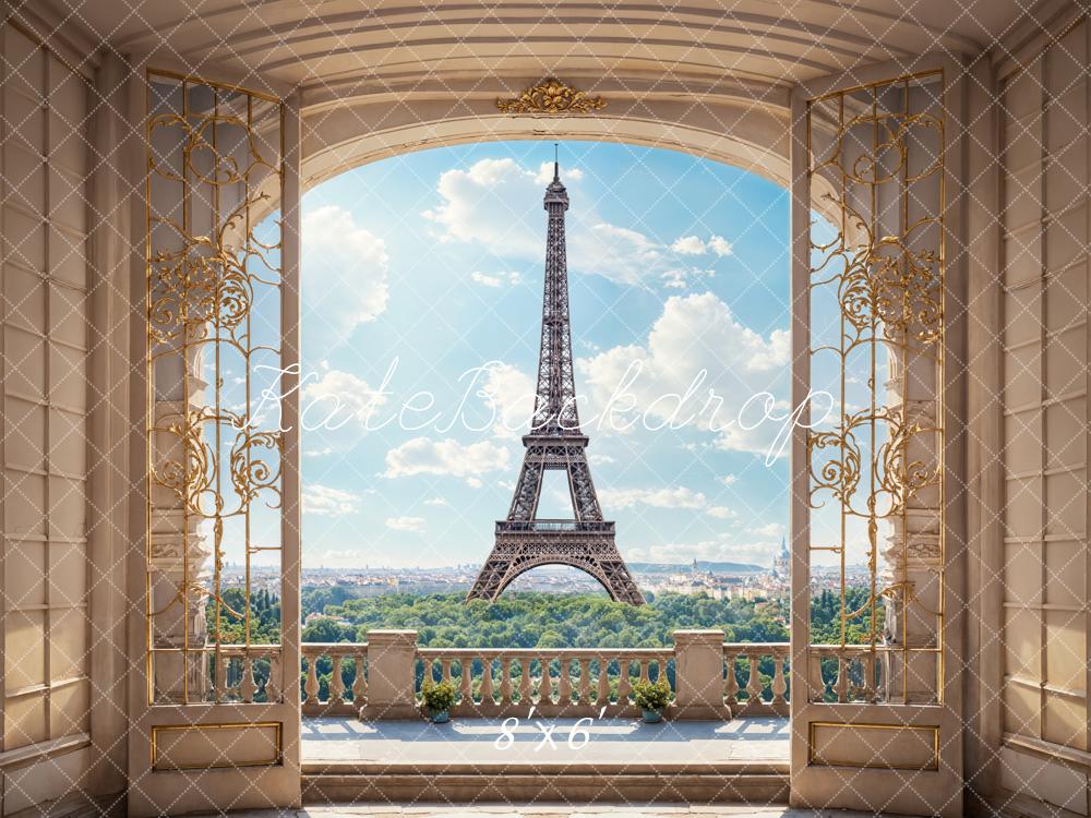 Kate Spring Retro Beige Balcony Paris Tower Backdrop Designed by Emetselch -UK