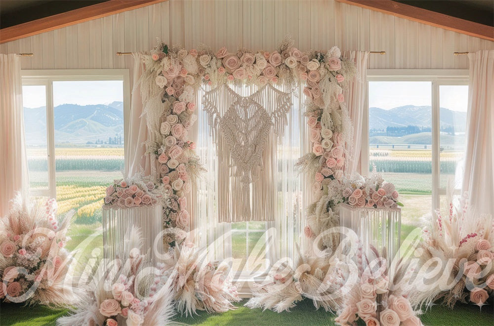 Kate Spring Boho Pink Flower Window Wedding Backdrop Designed by Mini MakeBelieve