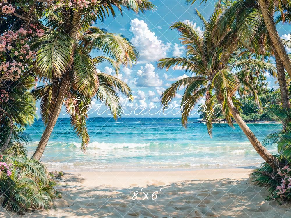 Kate Summer Seaside Beach Trees Blue Sky Backdrop Designed by Emetselch -UK