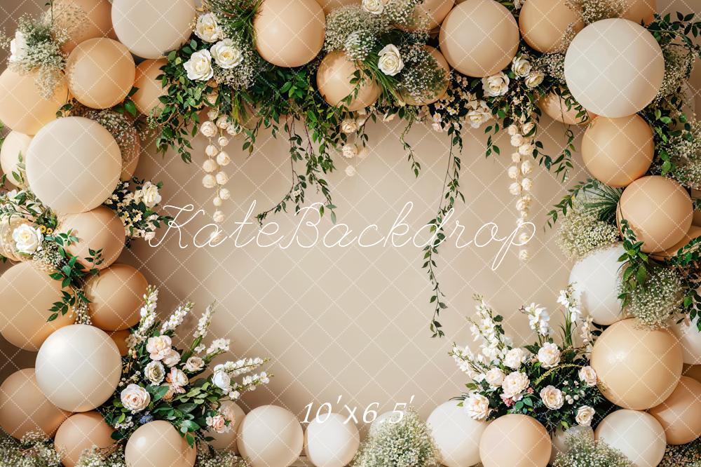 Kate Cake Smash Flower Beige Balloon Wall Backdrop Designed by Emetselch -UK