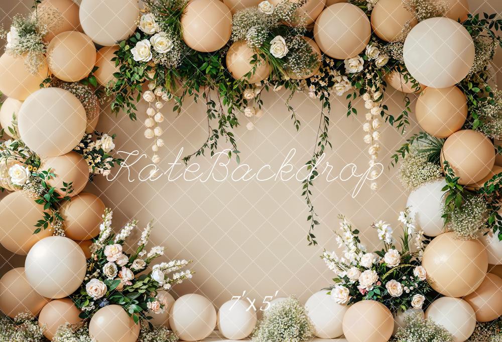 Kate Cake Smash Flower Beige Balloon Wall Backdrop Designed by Emetselch -UK