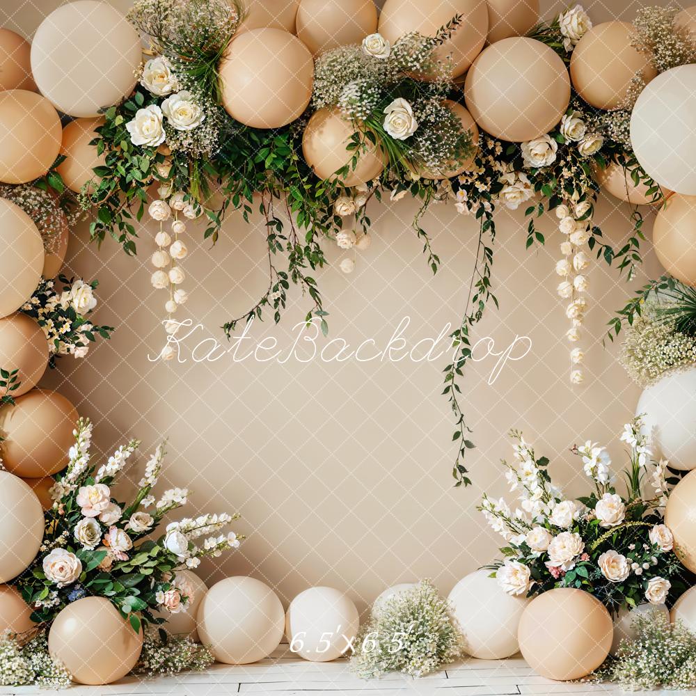 Kate Cake Smash Flower Beige Balloon Wall Backdrop Designed by Emetselch -UK