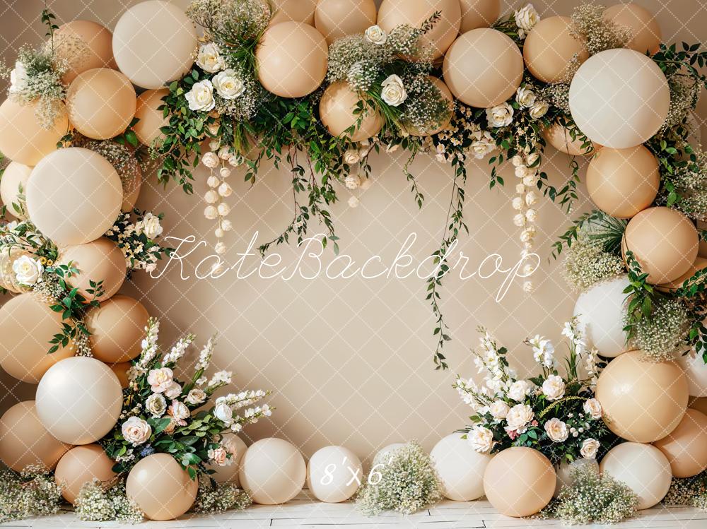 Kate Cake Smash Flower Beige Balloon Wall Backdrop Designed by Emetselch -UK