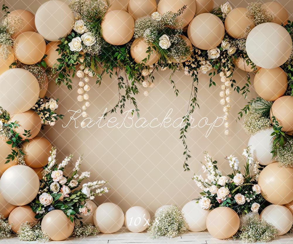 Kate Cake Smash Flower Beige Balloon Wall Backdrop Designed by Emetselch -UK