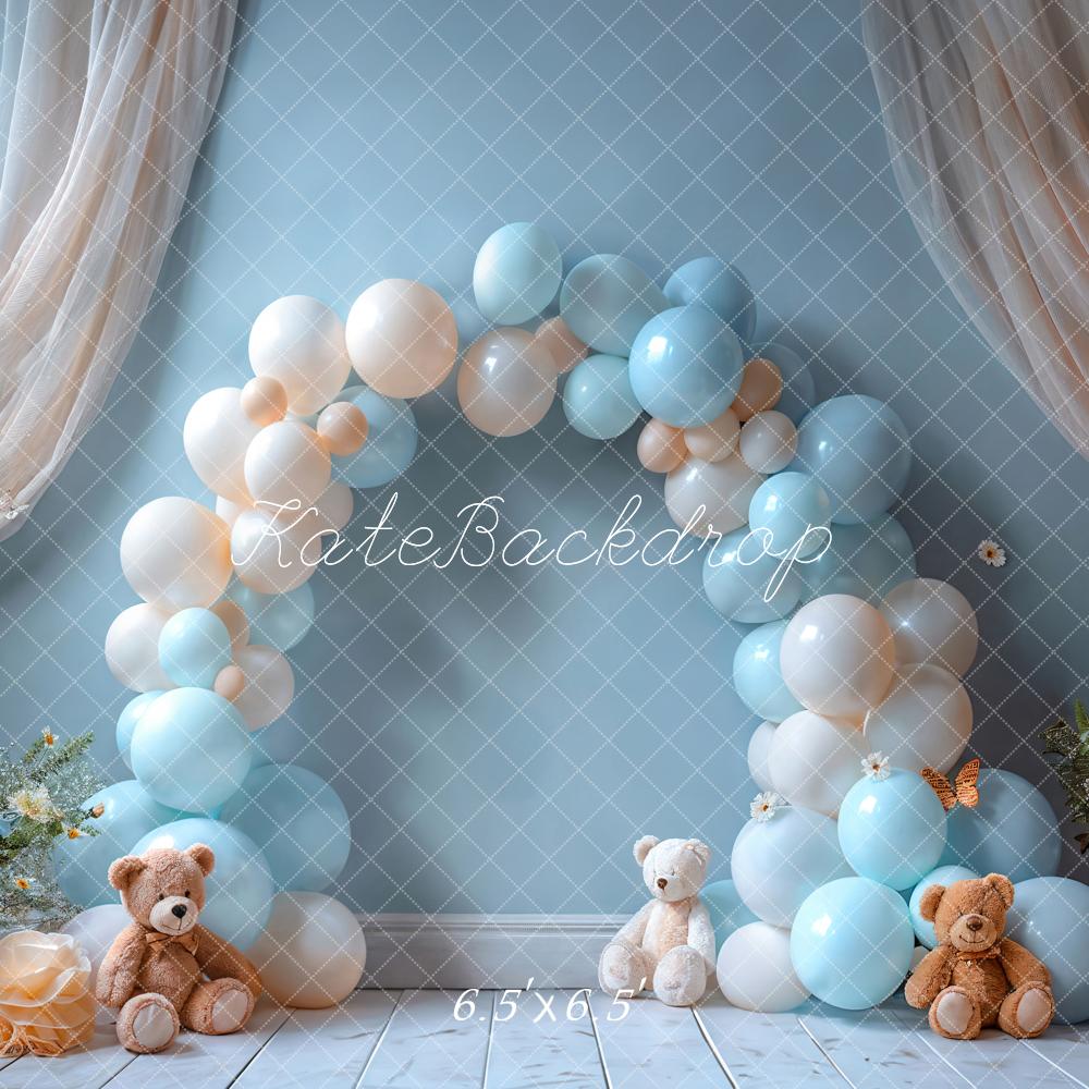 Kate Cake Smash Blue Balloon Arch Teddy Bear Backdrop Designed by Emetselch -UK