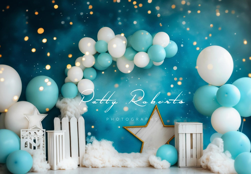 Lightning Deals Kate Cake Smash Blue White Balloon Star Light Backdrop Designed by Patty Robert -UK