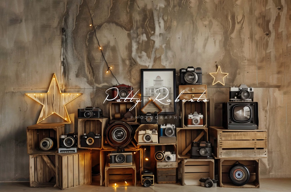Kate Vintage Camera Brown Abstract Wall Backdrop Designed by Patty Robert -UK
