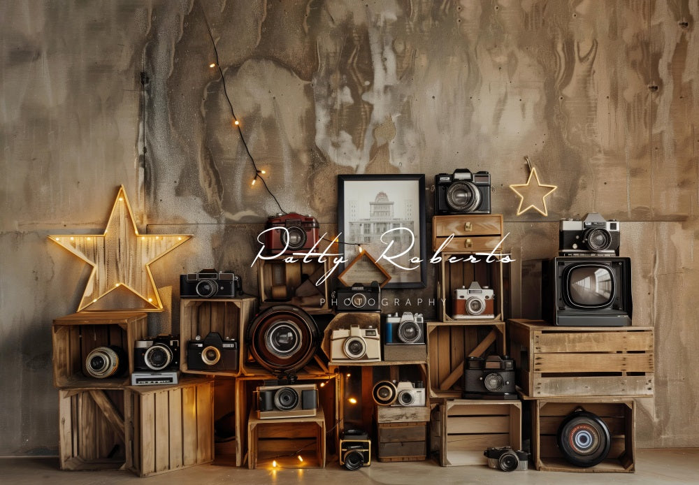 Kate Vintage Camera Brown Abstract Wall Backdrop Designed by Patty Robert -UK