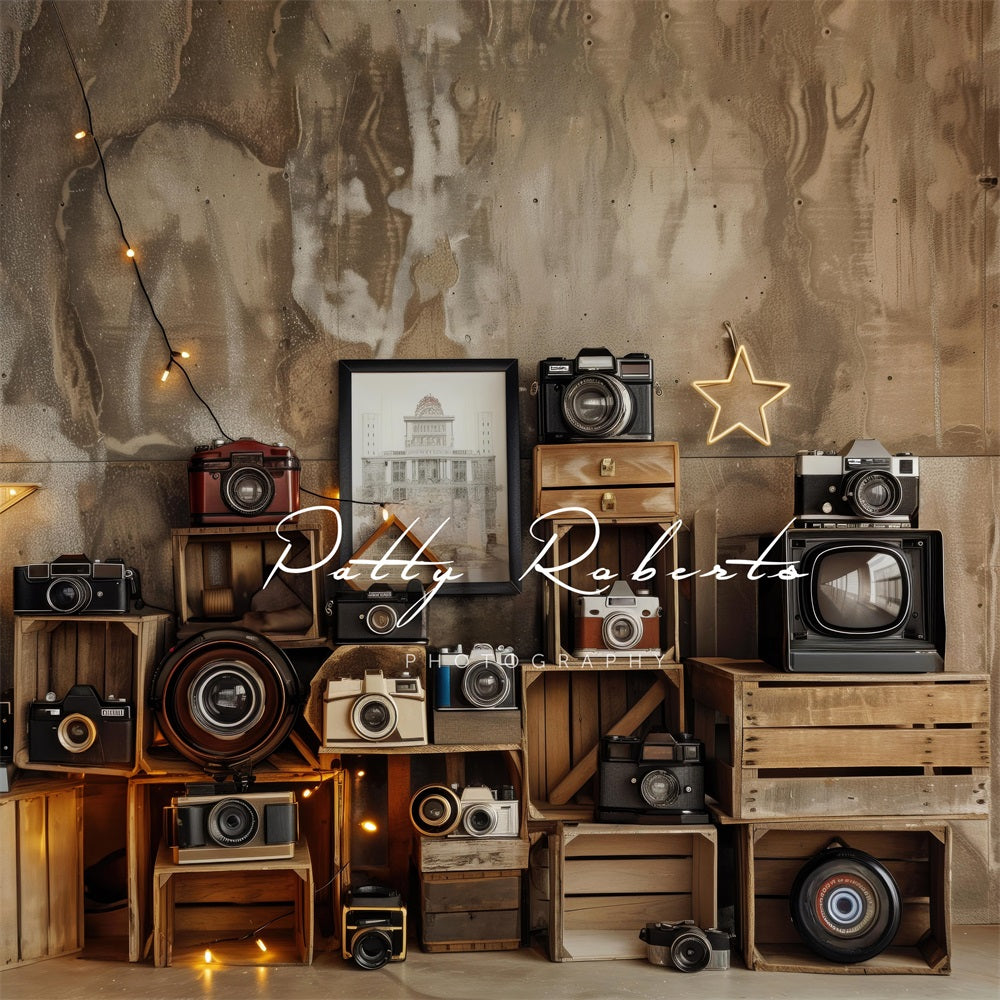 Kate Vintage Camera Brown Abstract Wall Backdrop Designed by Patty Robert -UK