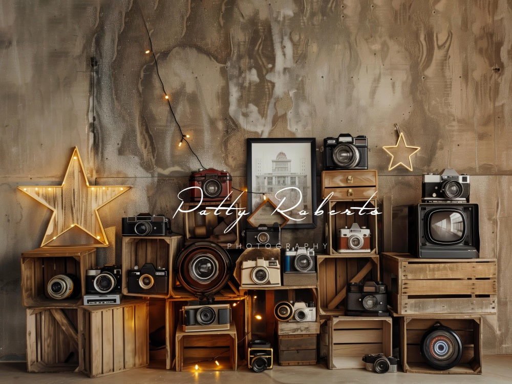 Kate Vintage Camera Brown Abstract Wall Backdrop Designed by Patty Robert -UK