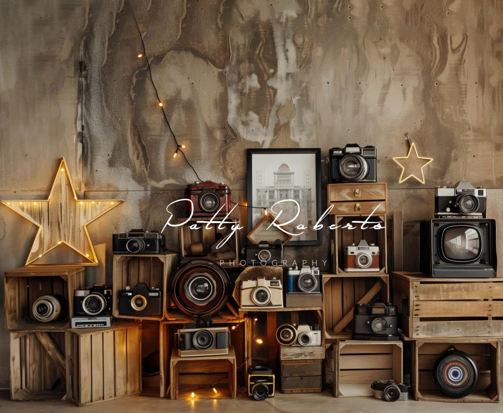 Kate Vintage Camera Brown Abstract Wall Backdrop Designed by Patty Robert -UK