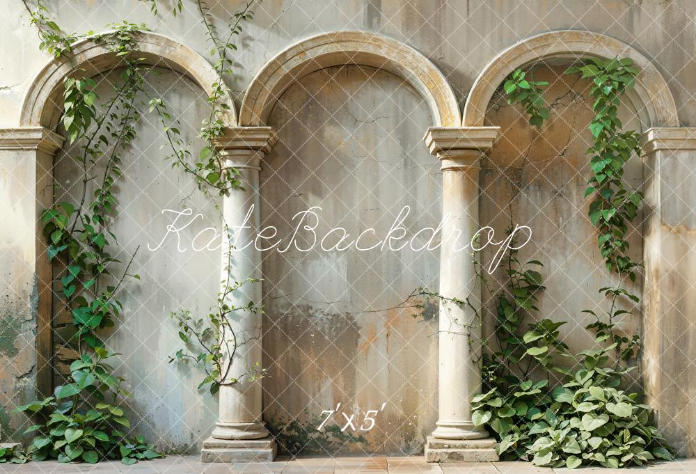 Kate Spring Green Plant Vintage Beige Arch Wall Backdrop Designed by Emetselch -UK