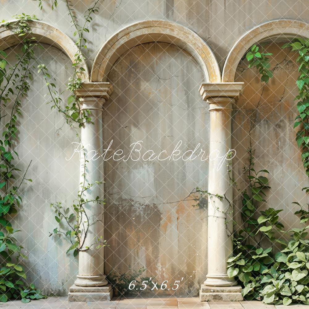 Kate Spring Green Plant Vintage Beige Arch Wall Backdrop Designed by Emetselch -UK