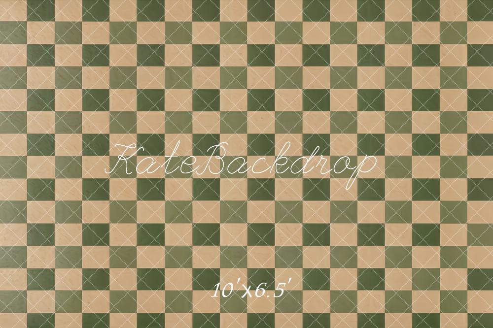 Kate Vintage Beige Green Plaid Floor Backdrop Designed by Kate Image -UK