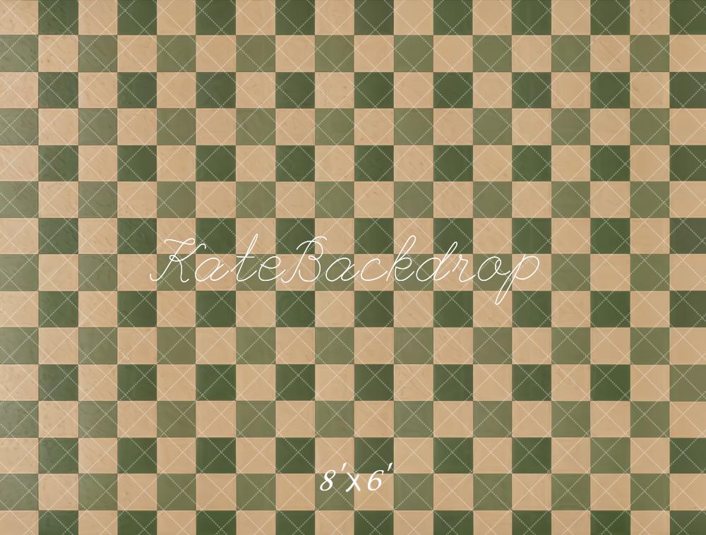 Kate Vintage Beige Green Plaid Floor Backdrop Designed by Kate Image -UK