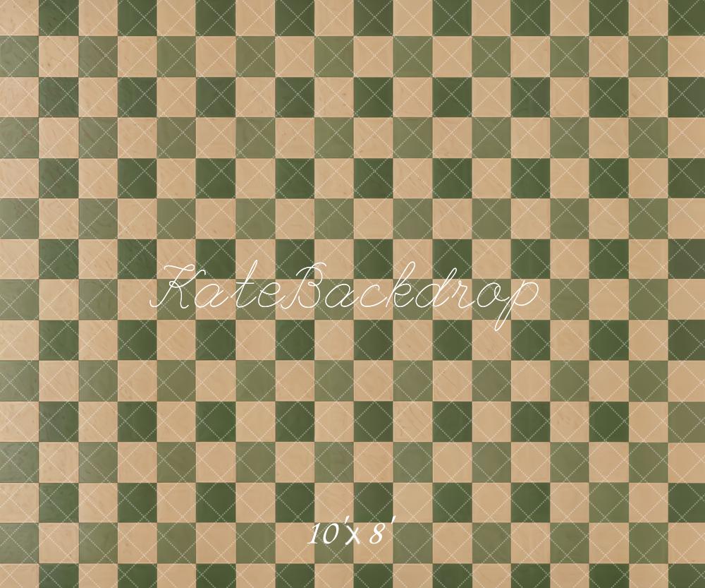 Kate Vintage Beige Green Plaid Floor Backdrop Designed by Kate Image -UK