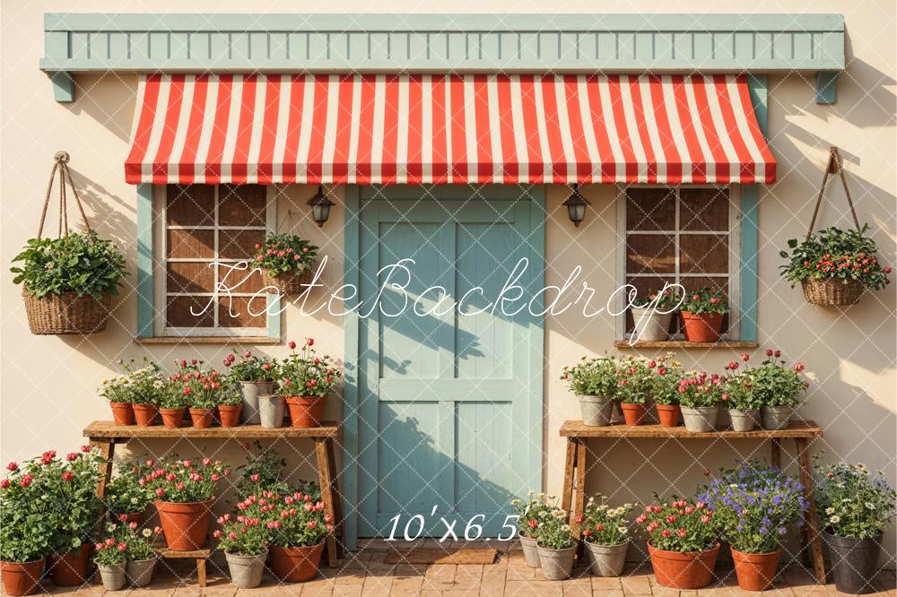 Kate Spring Sunshine Green Plant Blue Door Backdrop Designed by Emetselch -UK