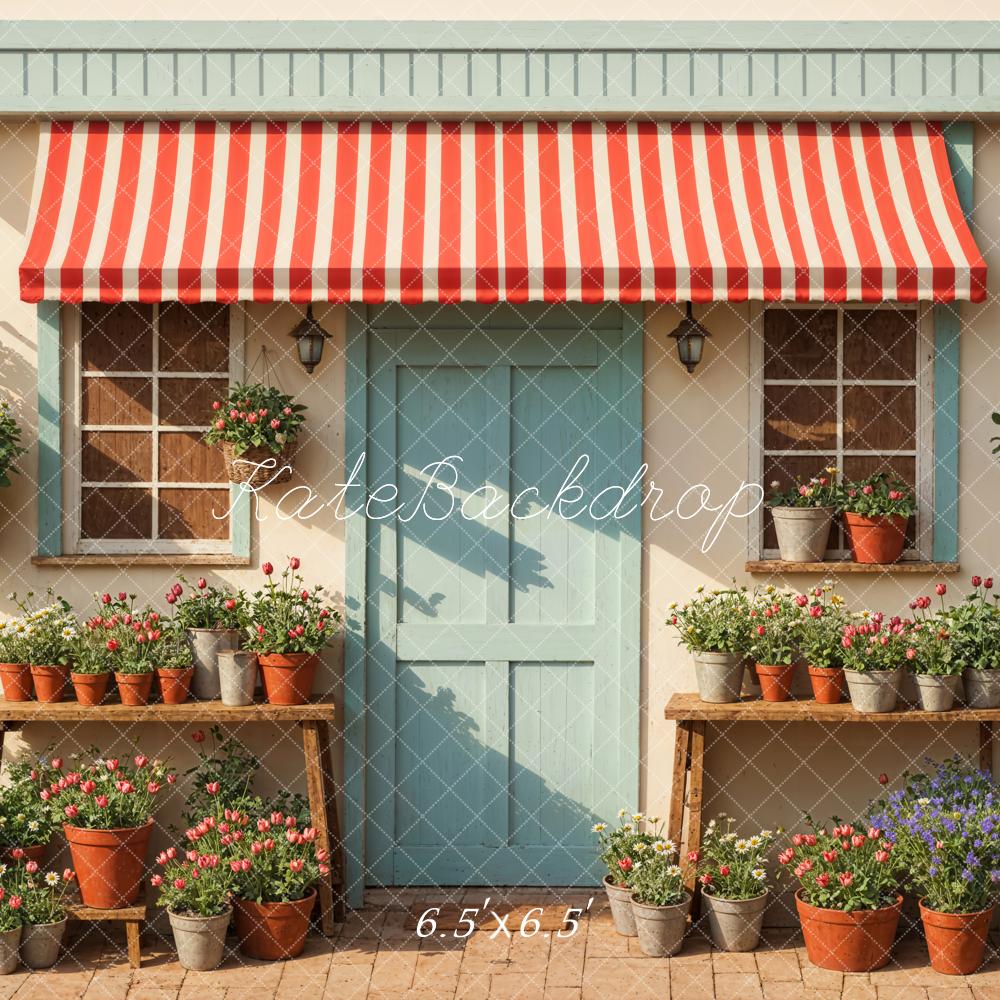 Kate Spring Sunshine Green Plant Blue Door Backdrop Designed by Emetselch -UK