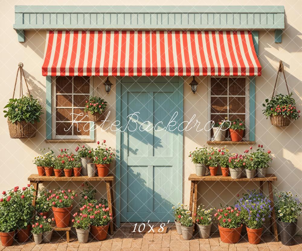 Kate Spring Sunshine Green Plant Blue Door Backdrop Designed by Emetselch -UK