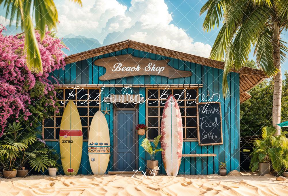 Kate Summer Surfboard Green Beach Shop Backdrop Designed by Emetselch -UK