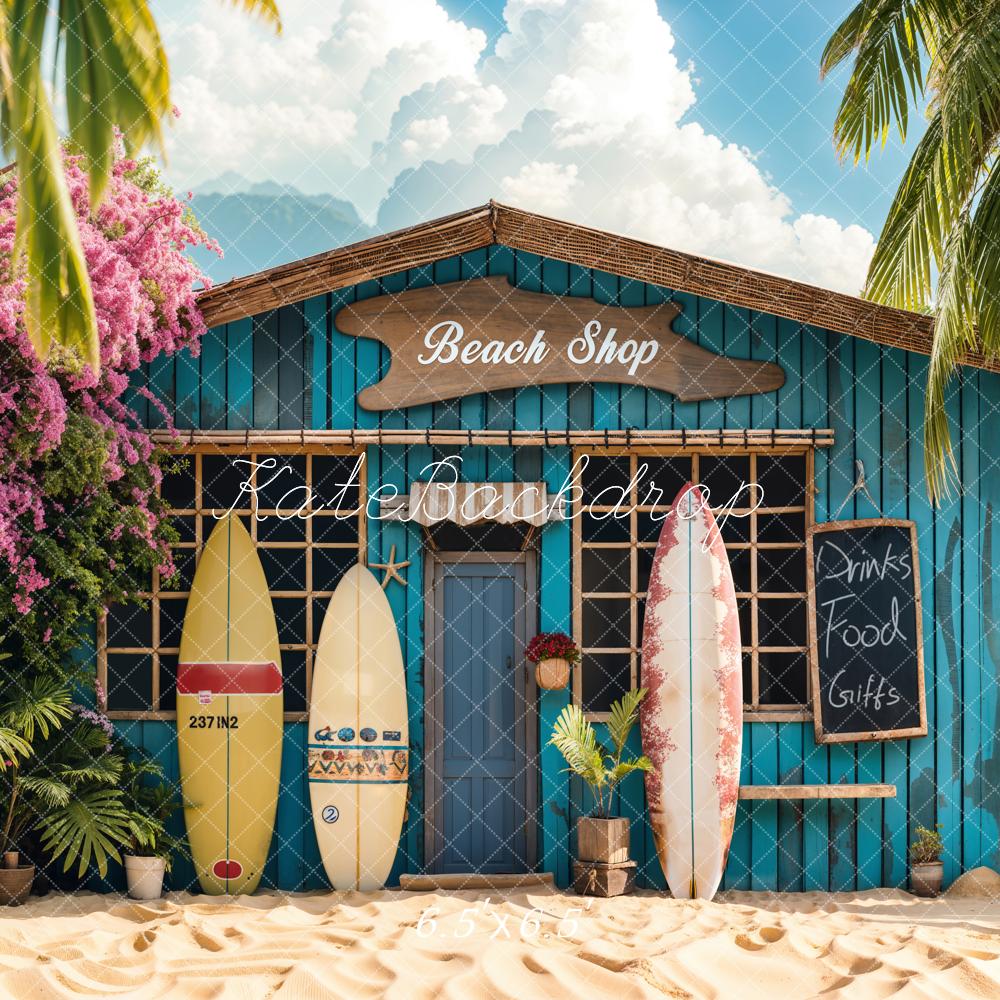 Kate Summer Surfboard Green Beach Shop Backdrop Designed by Emetselch -UK