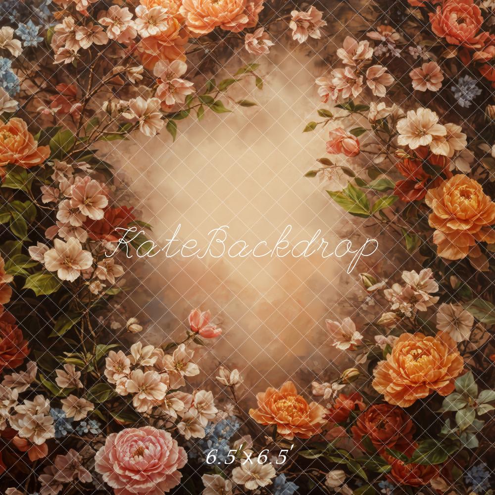 Kate Fine Art Retro Colorful Flower Brown Backdrop Designed by GQ -UK