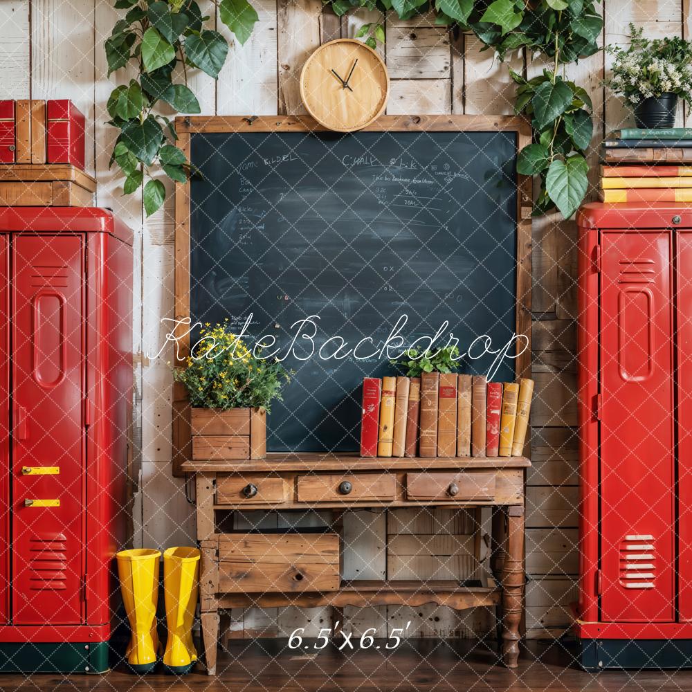 Kate Back to School Red Locker Blackboard Backdrop Designed by Emetselch -UK