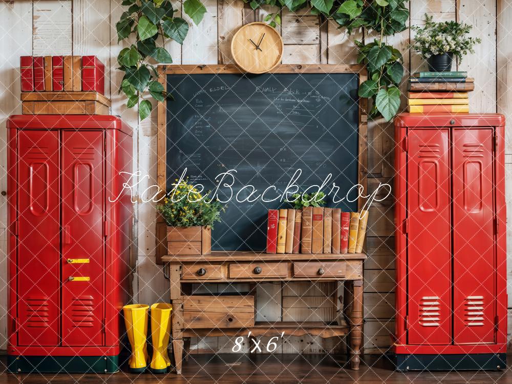 Kate Back to School Red Locker Blackboard Backdrop Designed by Emetselch