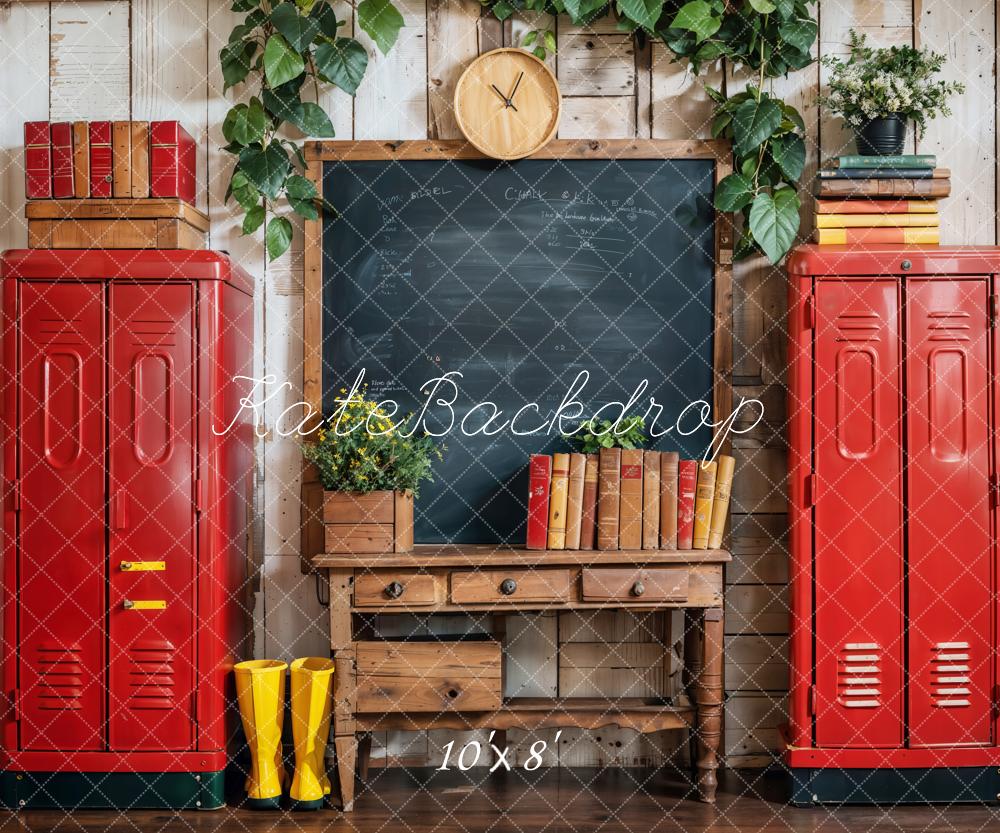 Kate Back to School Red Locker Blackboard Backdrop Designed by Emetselch