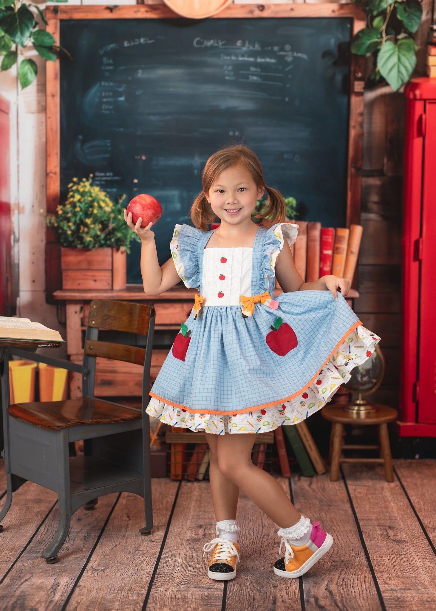 Kate Back to School Red Locker Blackboard Backdrop Designed by Emetselch