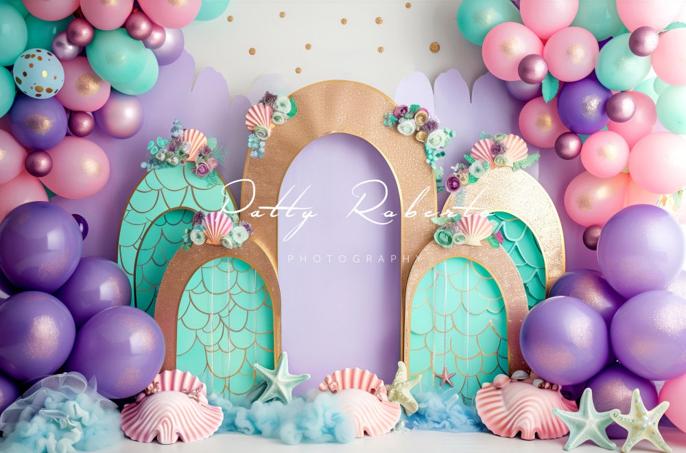 Kate Birthday Mermaid Colorful Balloon Arch Backdrop Designed by Patty Robert -UK