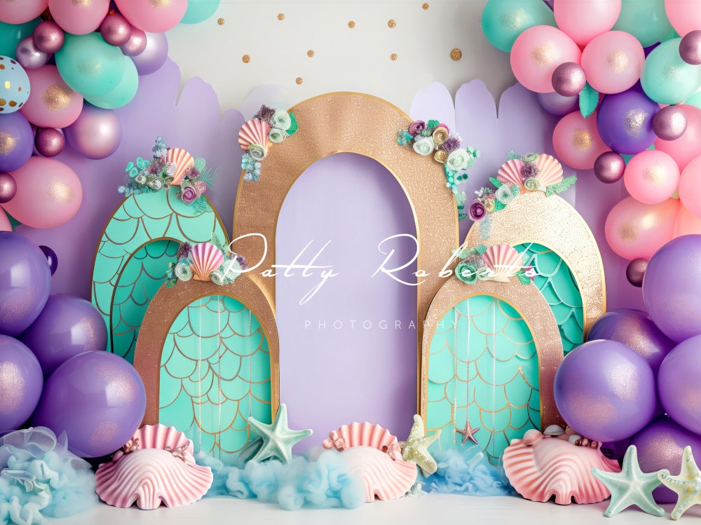 Kate Birthday Mermaid Colorful Balloon Arch Backdrop Designed by Patty Robert -UK