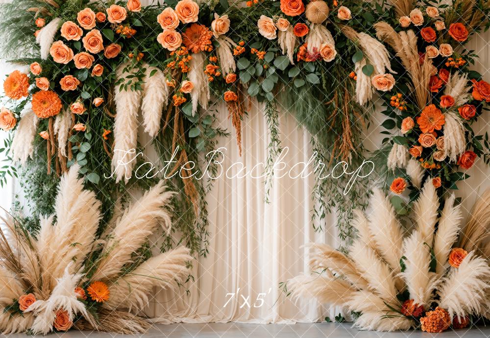 Kate Spring Boho Floral White Curtain Backdrop Designed by Emetselch -UK