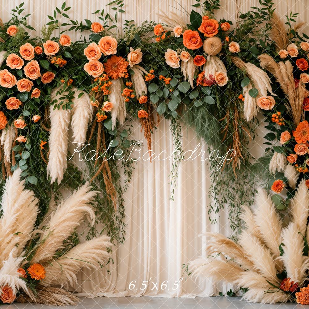 Kate Spring Boho Floral White Curtain Backdrop Designed by Emetselch -UK