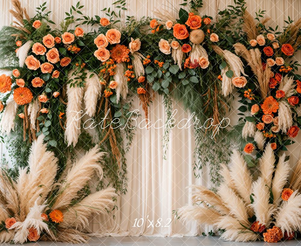 Kate Spring Boho Floral White Curtain Backdrop Designed by Emetselch -UK