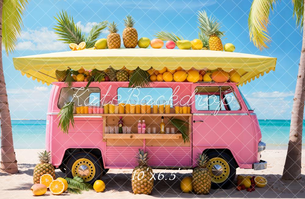 Kate Summer Sea Beach Pink Car Fruit Store Backdrop Designed by Emetselch